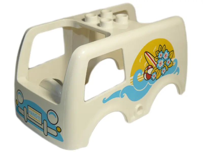 White Duplo Car Body Bus Small, 4 Studs on Top with Sea Pattern