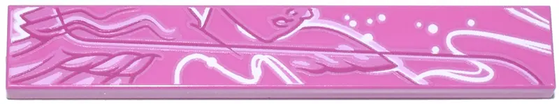Pink Tile 1 x 6 with White, Magenta and Bright Pink Female Lower Face, Feathers, Curved Lines and Do