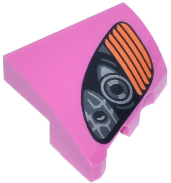 Pink Wedge 2 x 2 x 2/3 Left with Black, Silver and Dark Silver Headlights and Orange Blinker Pattern