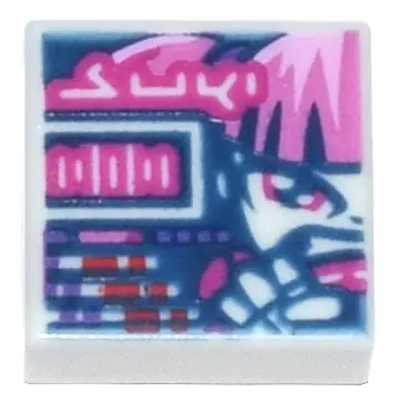 Tile 1 x 1 with Dark Blue Display, Driver with Bright Pink and Dark Pink Hair, Magenta Steering Whee
