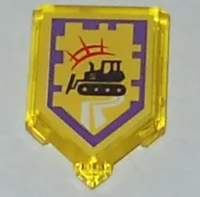 Trans-Yellow Tile, Modified 2 x 3 Pentagonal with Nexo Power Shield Pattern - Bulldozer