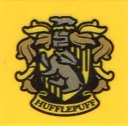 Yellow Tile 2 x 2 with HP 'HUFFLEPUFF' House Crest Pattern