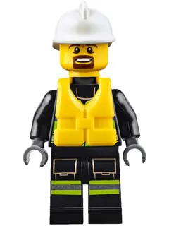 Fire - Reflective Stripes with Utility Belt and Flashlight, Life Jacket, White Fire Helmet, Brown Mo