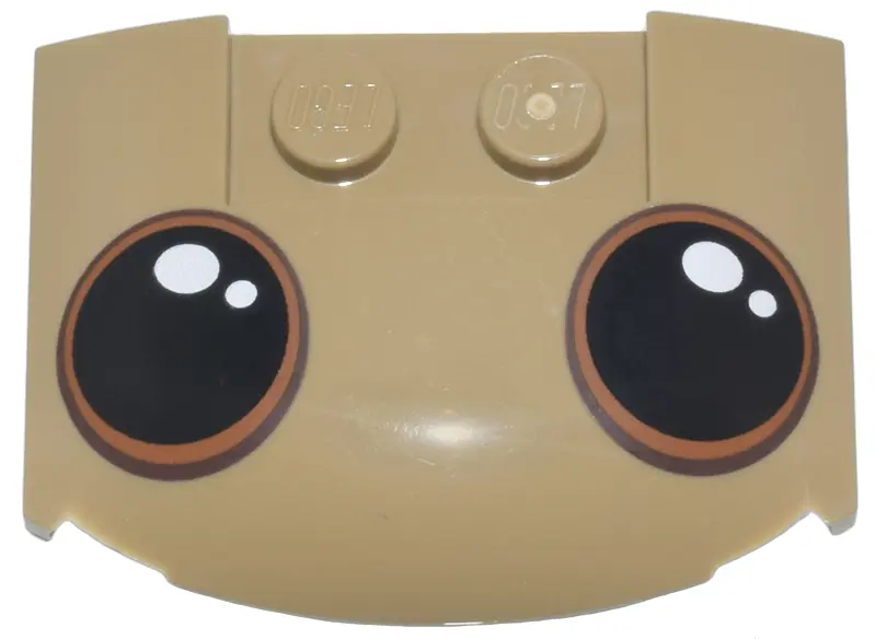 Dark Tan Wedge 3 x 4 x 2/3 Triple Curved with Black Eyes with Dark Brown and Dark Orange Iris Outlin