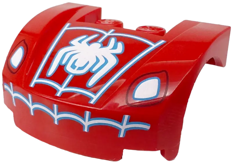 Red Vehicle, Mudguard 3 x 4 x 1 2/3 Curved Front with White Headlights, Spider and Web with Medium A