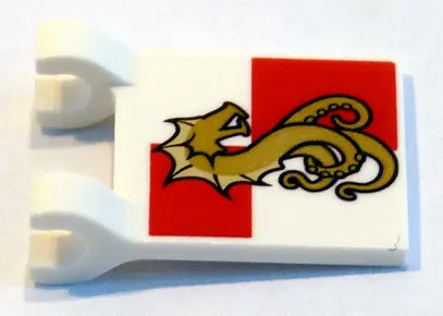 White Flag 2 x 2 Square with Sea Monster on Red and White Quarters Background Pattern (Leviathan)