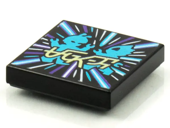 Black Tile 2 x 2 with BeatBit Album Cover - Bright Light Blue Alien Dancers Pattern