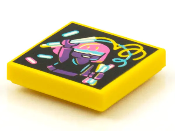 Yellow Tile 2 x 2 with BeatBit Album Cover - Dark Purple Girl with Glowsticks Pattern