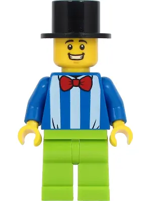 Fairground Worker - Male, White Stripes and Red Bow Tie, Lime Legs, Black Top Hat