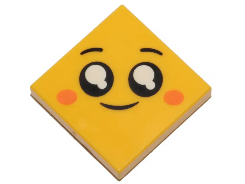 Yellow Tile 2 x 2 with Face, Smile, Black Eyes with White Pupils, Orange Cheeks Pattern