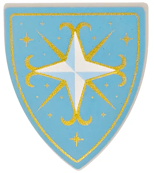 Light Bluish Gray Minifigure, Shield Triangular Short with Ornate Bright Light Blue and White Cross 