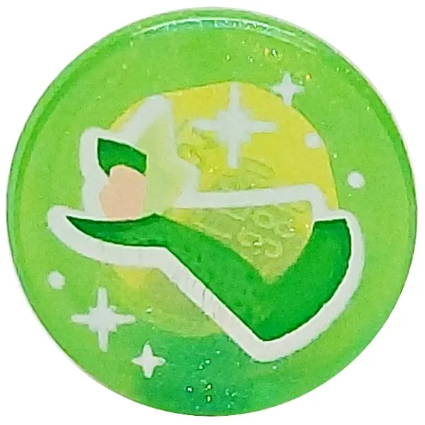 Satin Trans-Bright Green Tile, Round 1 x 1 with Fairy Godmother Fauna, Light Nougat Face, Bright Gre