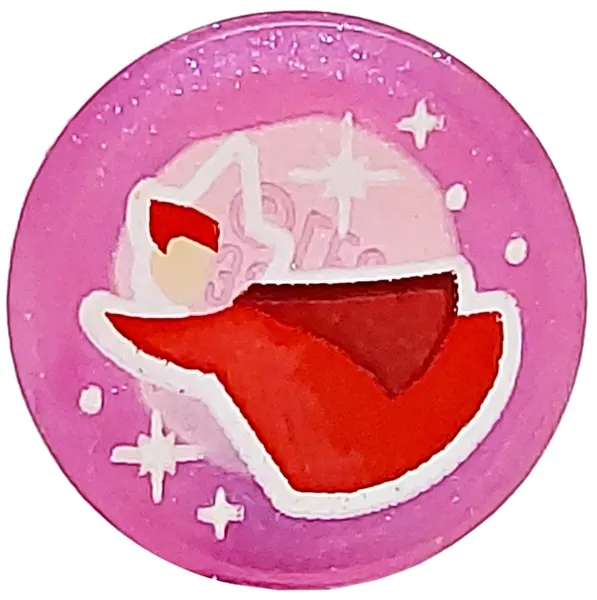 Satin Trans-Dark Pink Tile, Round 1 x 1 with Fairy Godmother Flora, Light Nougat Face, Red Cloak, Wh