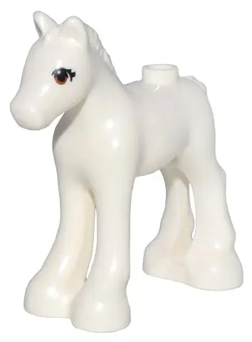 White Horse, Friends Style, Baby Foal with Dark Orange Eyes and Black Double Eyelashes Pattern