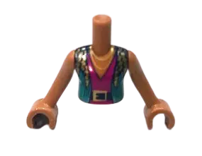 Medium Nougat Torso Mini Doll Girl Dark Turquoise Vest over Magenta V-Neck, Black Belt, Gold Buckle 
