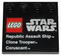 Black Tile, Modified 4 x 4 with Studs on Edge with LEGO Star Wars Logo, 'Republic Assault Ship', 'Cl