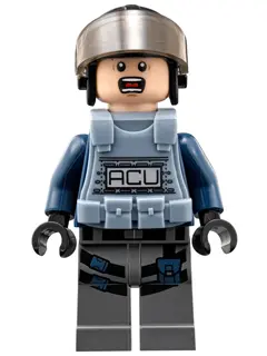 ACU Trooper - Male, Black Aviator Cap with Trans-Brown Visor, Light Nougat Head, Sand Blue Body Armo