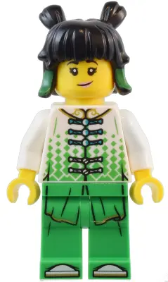 Mei - White Robe Top, Bright Green Pants