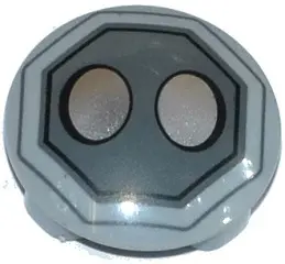 Light Bluish Gray Plate, Round 2 x 2 with Rounded Bottom (Boat Stud) with 2 Silver Ovals in Dark Blu
