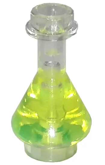 Trans-Clear Minifigure, Utensil Bottle, Erlenmeyer Flask with Molded Trans-Neon Green Fluid Pattern