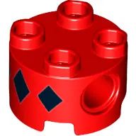 Red Brick, Round 2 x 2 with Pin Holes with Black Diamonds Pattern