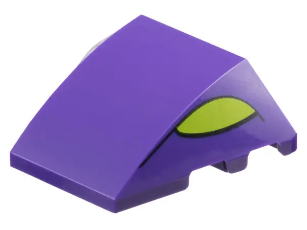 Dark Purple Wedge 4 x 3 Triple Curved No Studs with Lime Eyes with Black Outline Pattern