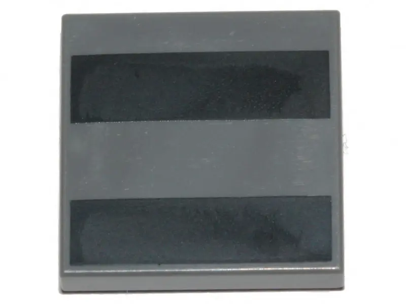 Dark Bluish Gray Tile 2 x 2 with 2 Black Stripes Pattern