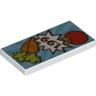White Tile 2 x 4 with Carrots, Apple and '1.99' Pattern
