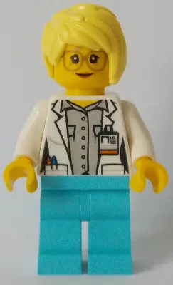 White Shirt over Light Bluish Gray Shirt, Name Tag, Medium Azure Legs, Bright Light Yellow Female Ha