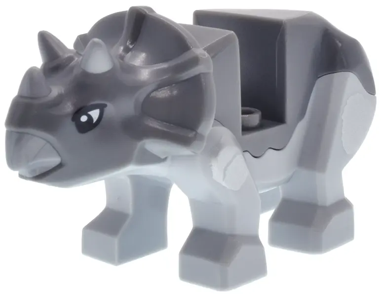 Light Bluish Gray Dinosaur Triceratops Baby with Fixed Dark Bluish Gray Top with Molded Flat Silver 