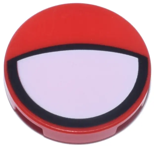 Red Tile, Round 2 x 2 with Bottom Stud Holder with Large White Partially Closed Eye with Black Borde