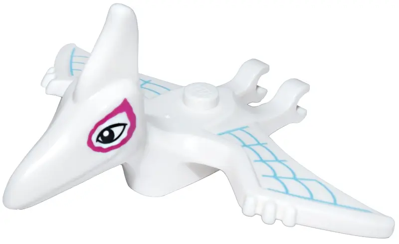 White Dinosaur Pteranodon with 1 Stud with Black Eyes with Magenta Borders, Medium Azure Webbing Pat