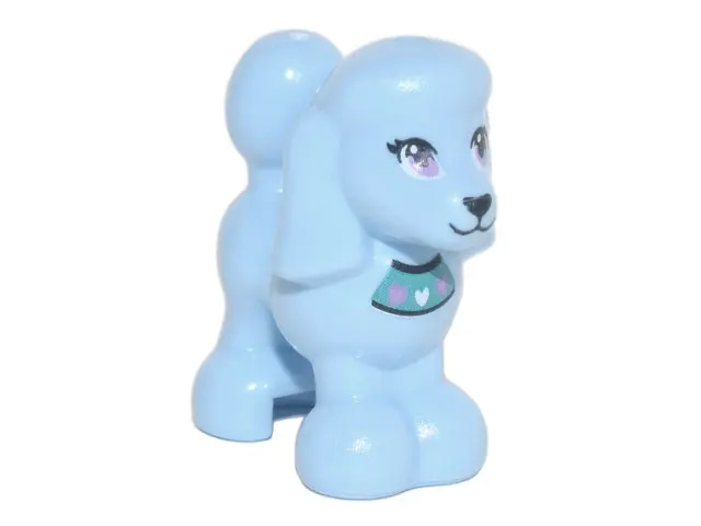 Bright Light Blue Dog, Friends Style, Poodle with Dark Turquoise Collar with Hearts, Medium Lavender