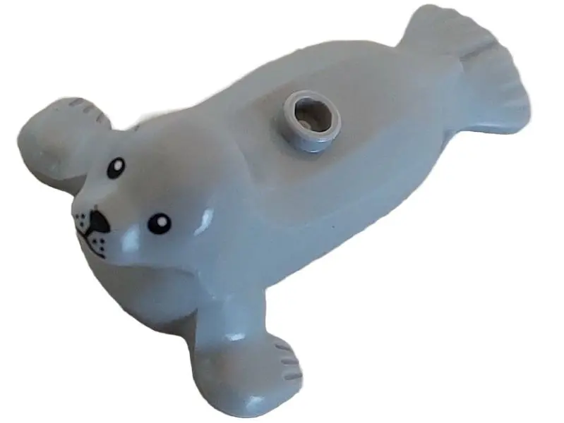 Light Bluish Gray Seal with Stud on Back with Black Eyes, Nose, Mouth and Whisker Dots Pattern