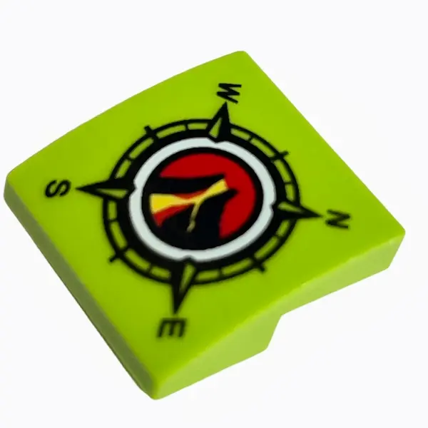 Lime Slope, Curved 2 x 2 x 2/3 with Volcano Explorers Logo Compass Pattern