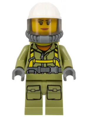 Volcano Explorer - Female Worker, Suit with Harness, Construction Helmet, Breathing Neck Gear with A