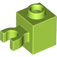 Lime Brick, Modified 1 x 1 with Open O Clip (Vertical Grip) - Hollow Stud