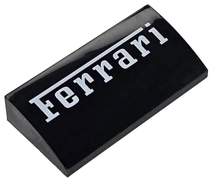 Black Slope, Curved 2 x 4 x 2/3 with Bottom Tubes with White 'Ferrari' Pattern