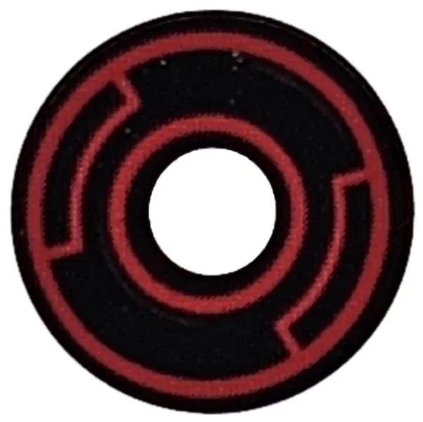 Black Tile, Round 2 x 2 with Hole with Red Concentric Circles with Insets Pattern