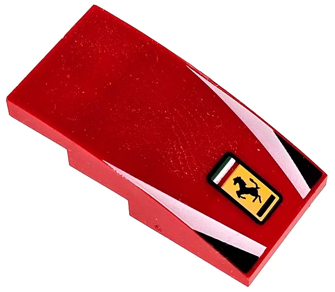 Red Slope, Curved 4 x 2 with Ferrari Logo, White Stripes, Black Triangles Pattern