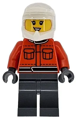 Formula 1 Pit Crew Member - Female, Reddish Orange Racing Suit with Pockets, Dark Bluish Gray Legs, 