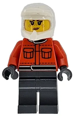 Formula 1 Pit Crew Member - Female, Reddish Orange Racing Suit with Pockets, Dark Bluish Gray Legs, 