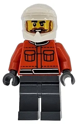 Formula 1 Pit Crew Member - Male, Reddish Orange Racing Suit with Pockets, Dark Bluish Gray Legs, Wh