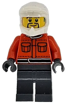 Formula 1 Pit Crew Member - Male, Reddish Orange Racing Suit with Pockets, Dark Bluish Gray Legs, Wh
