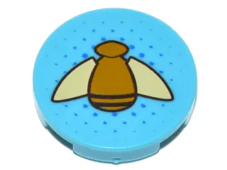 Medium Azure Tile, Round 2 x 2 with Bottom Stud Holder with Gold Bumblebee with Tan Wings Pattern