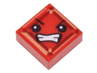 Red Tile 1 x 1 with Face with Angry Eyes and Bared Teeth (Kryptomite) Pattern