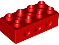 Red Duplo Technic Brick 2 x 4 with 3 Holes