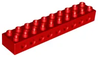 Red Duplo Technic Brick 2 x 10 with 9 Holes