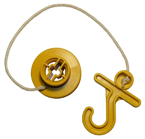 Yellow Duplo Technic Wedge Belt Pulley with 28L Cord (x77b) and Duplo Hook Short With Crossbar