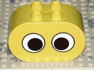 Yellow Duplo, Brick 2 x 4 x 2 Rounded Ends with 2 Eyes Pattern
